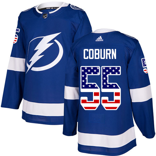 Adidas Lightning #55 Braydon Coburn Blue Home Authentic USA Flag Stitched NHL Jersey